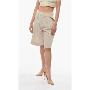 GANNI High Waisted Pleated Tailored Belted Shorts Size 16 NWT